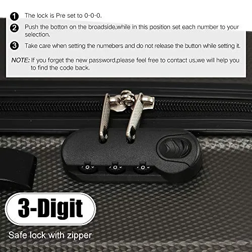 Luggage 3 Piece set ABS Hardshell with Spinner Durable and Lightweight 3 PC Suitcase sets 20 24 28 inch, Free Backpack Inside (Dark Grey)