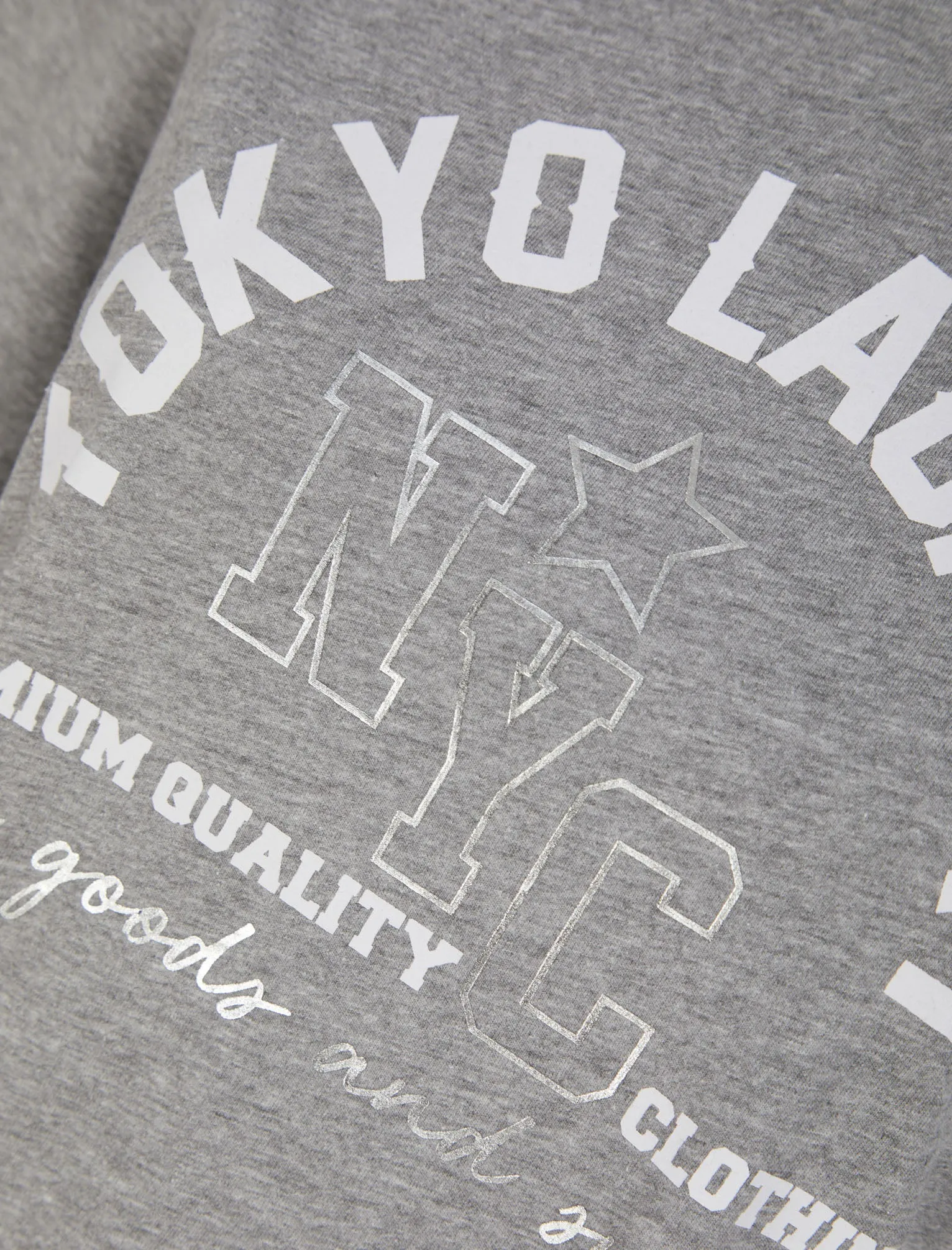Madelyn Silver Foil Motif Cotton Jersey T-Shirt in Mid Grey Marl - Tokyo Laundry