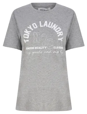 Madelyn Silver Foil Motif Cotton Jersey T-Shirt in Mid Grey Marl - Tokyo Laundry