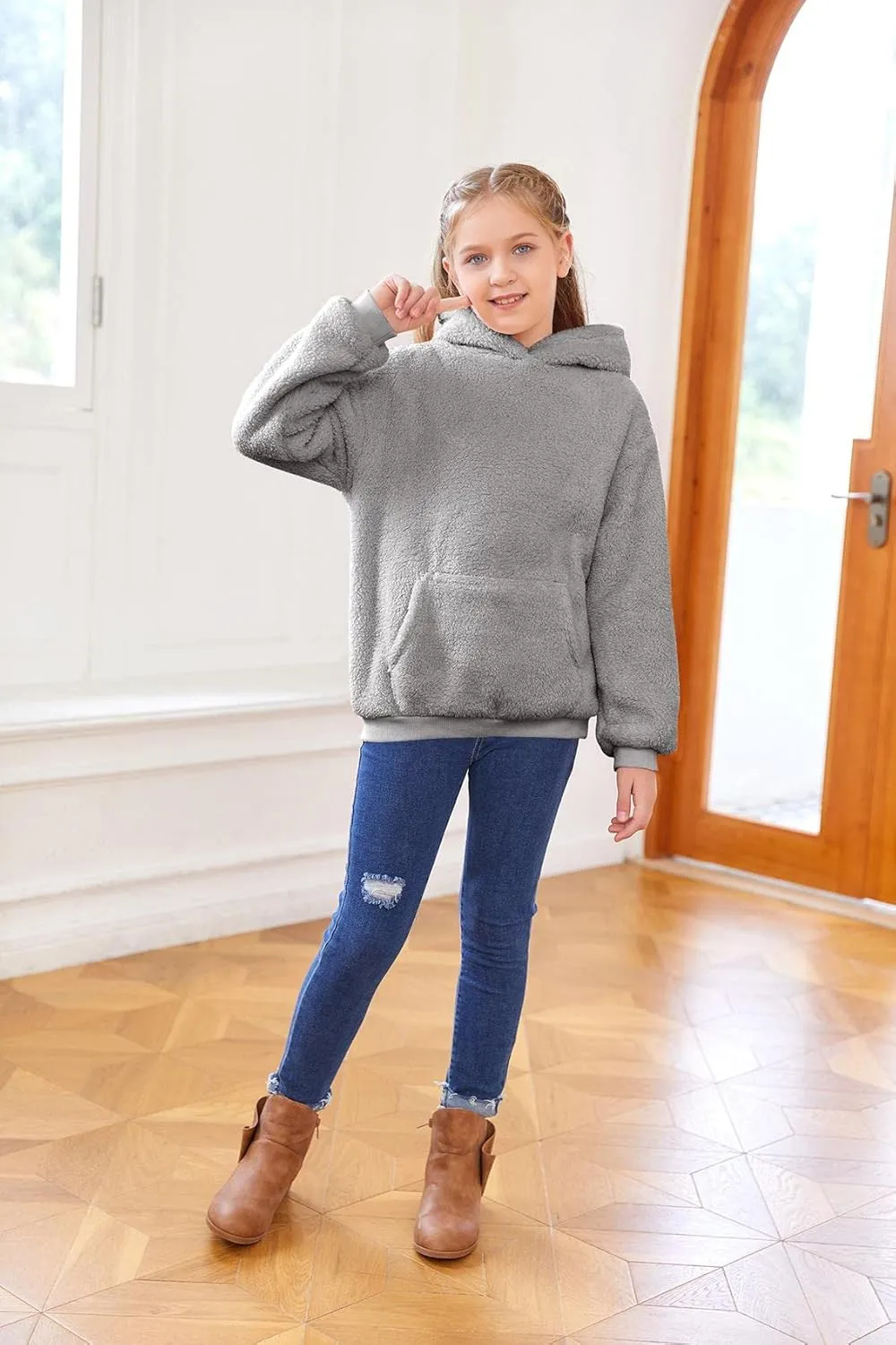 Makkrom Boys Girls Sherpa Hoodies Fleece Hoodie Pullover Outfits for Kids