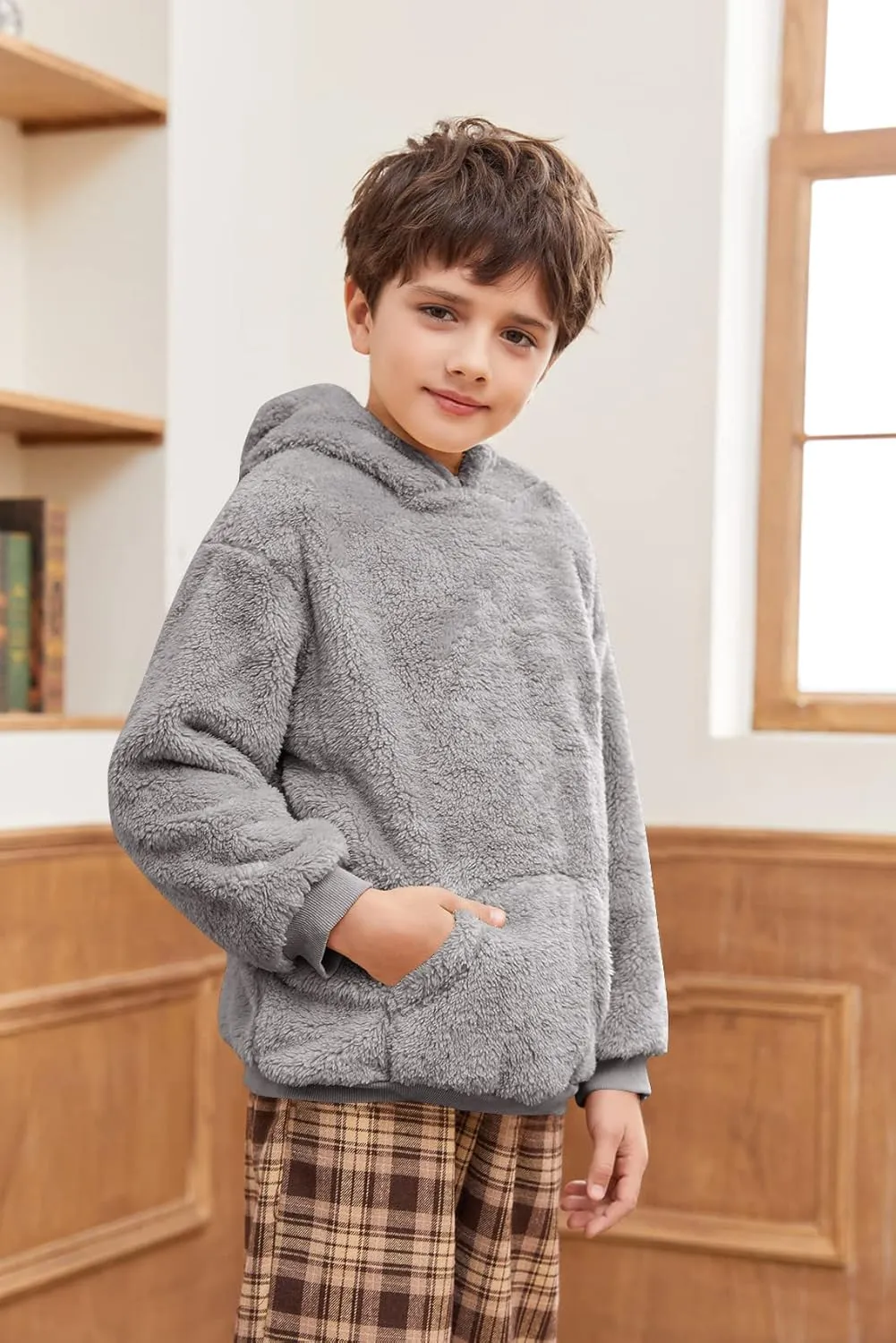 Makkrom Boys Girls Sherpa Hoodies Fleece Hoodie Pullover Outfits for Kids
