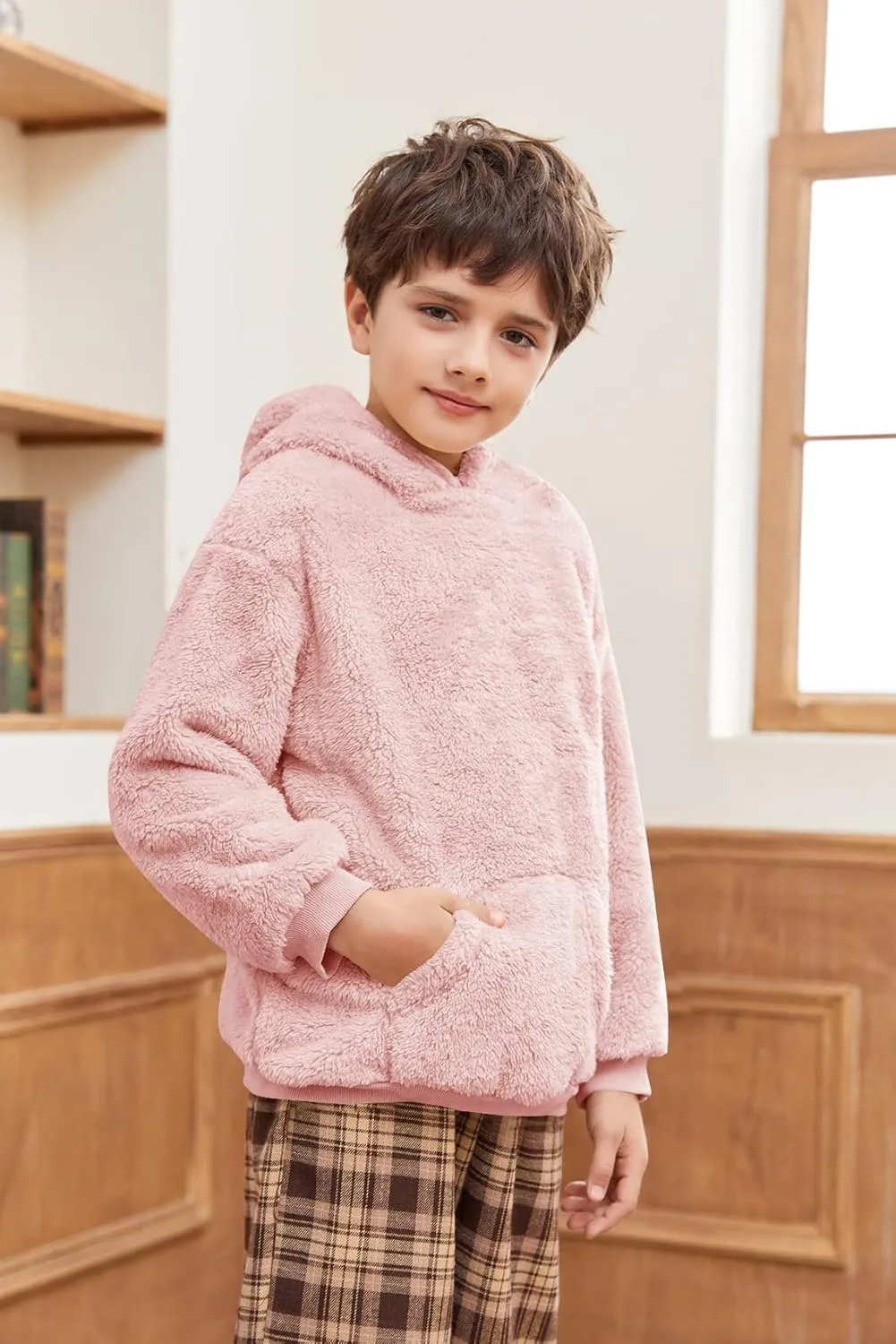 Makkrom Boys Girls Sherpa Hoodies Fleece Hoodie Pullover Outfits for Kids