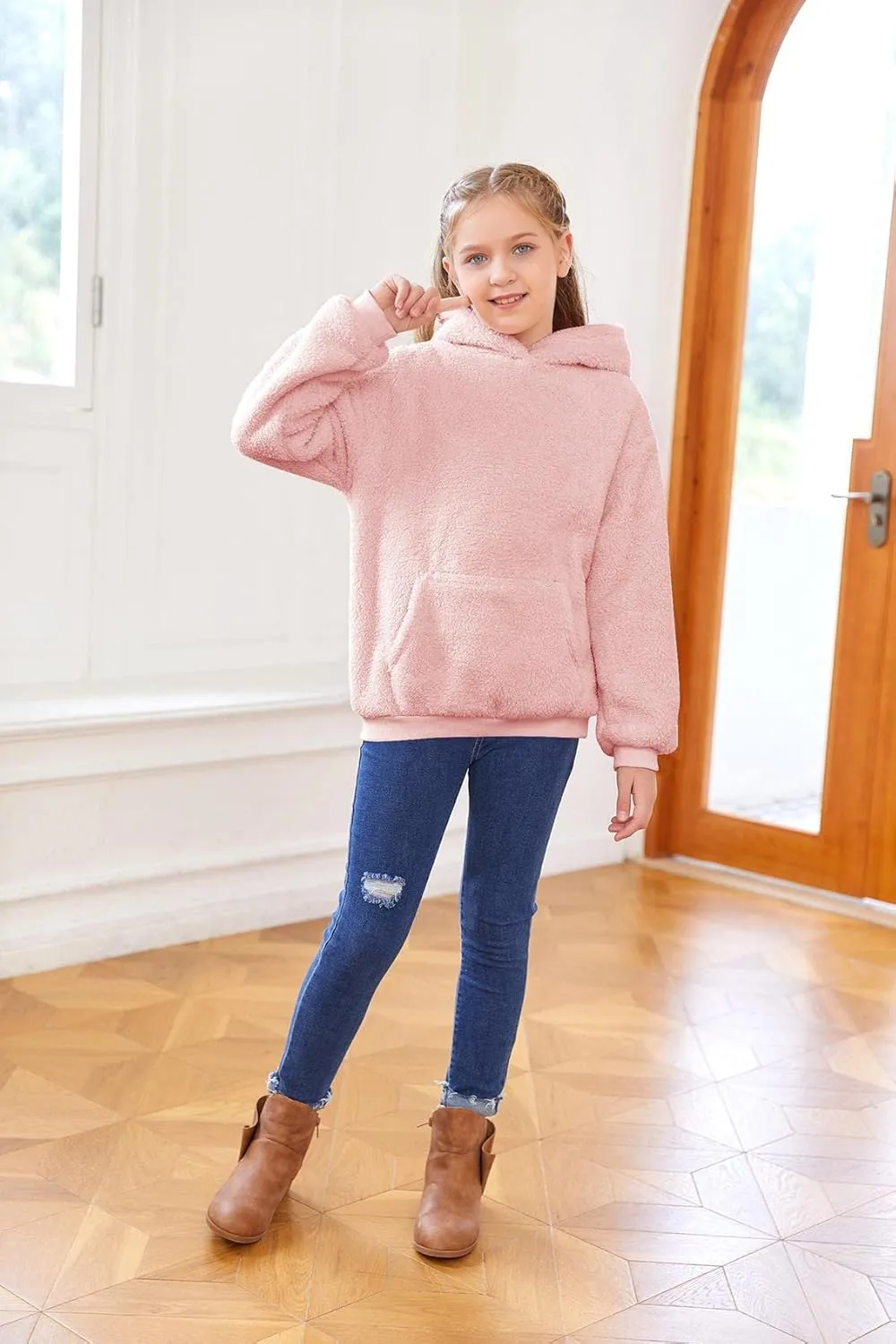 Makkrom Boys Girls Sherpa Hoodies Fleece Hoodie Pullover Outfits for Kids