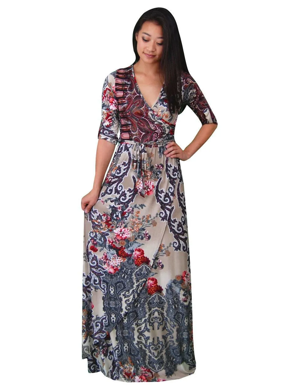 Maxi Dress with Sleeves Bombshell Red Three