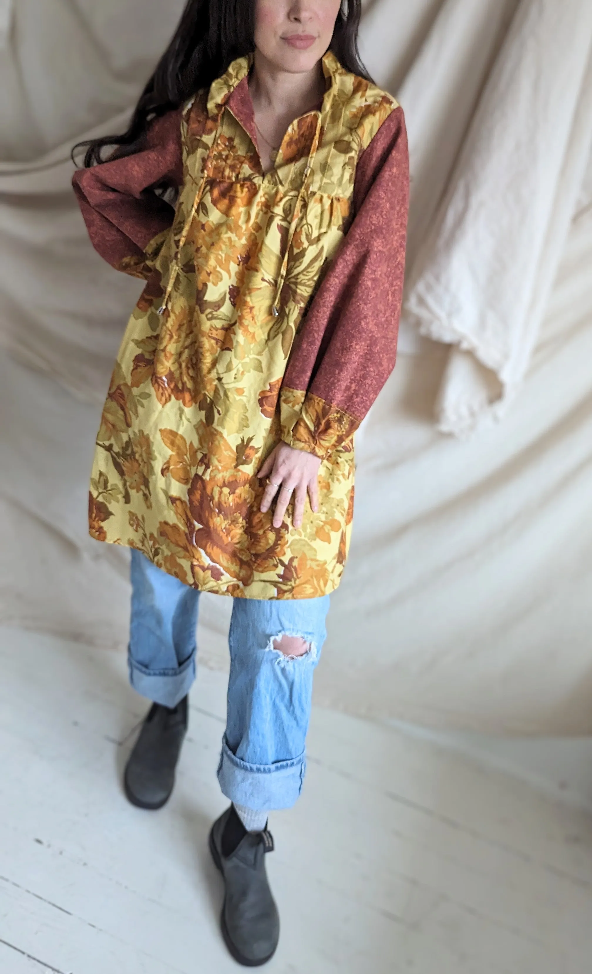 Meg Tunic Dress with Vintage & Upcycled Fabrics XS/S #MEGTU15