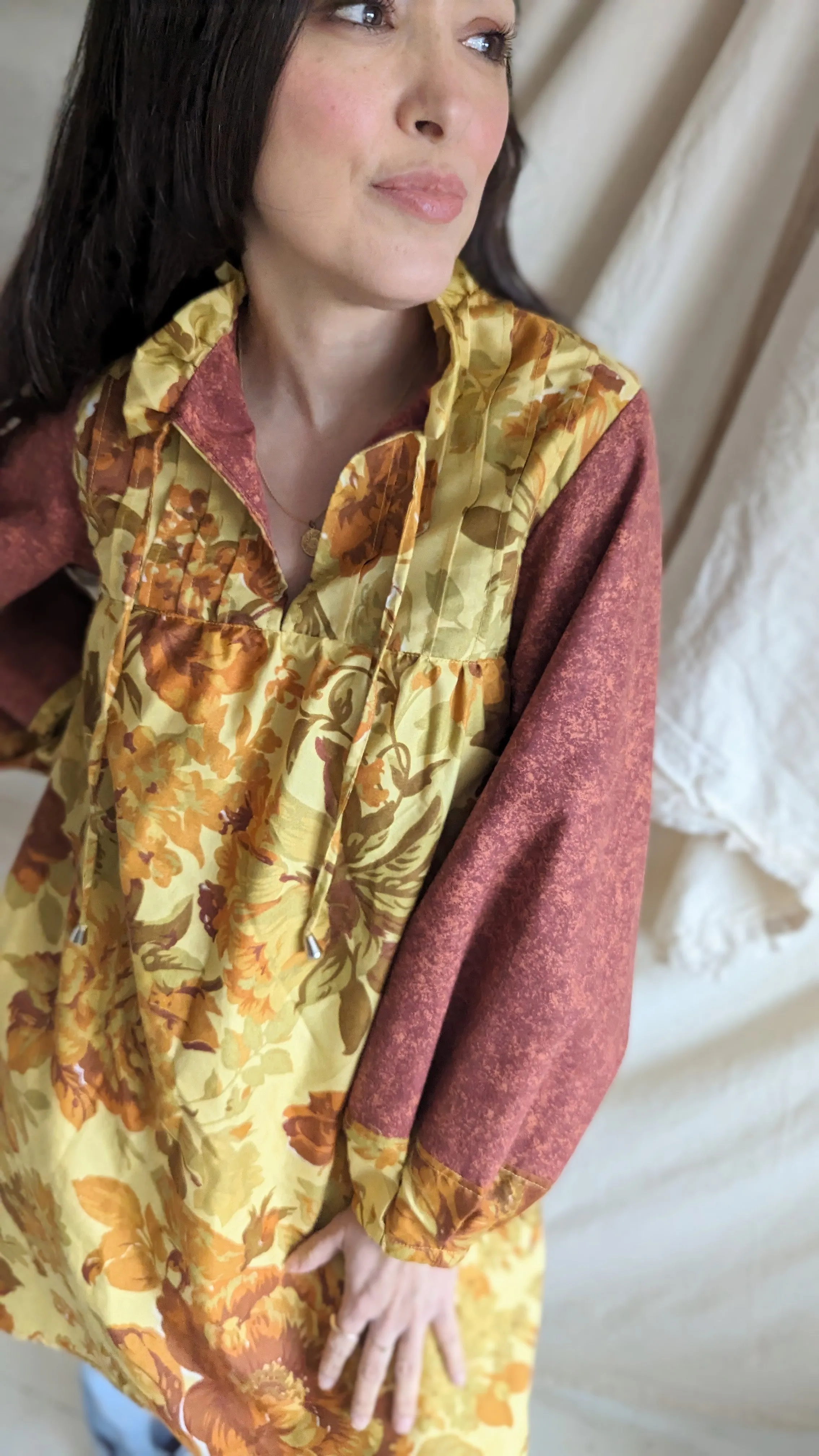 Meg Tunic Dress with Vintage & Upcycled Fabrics XS/S #MEGTU15