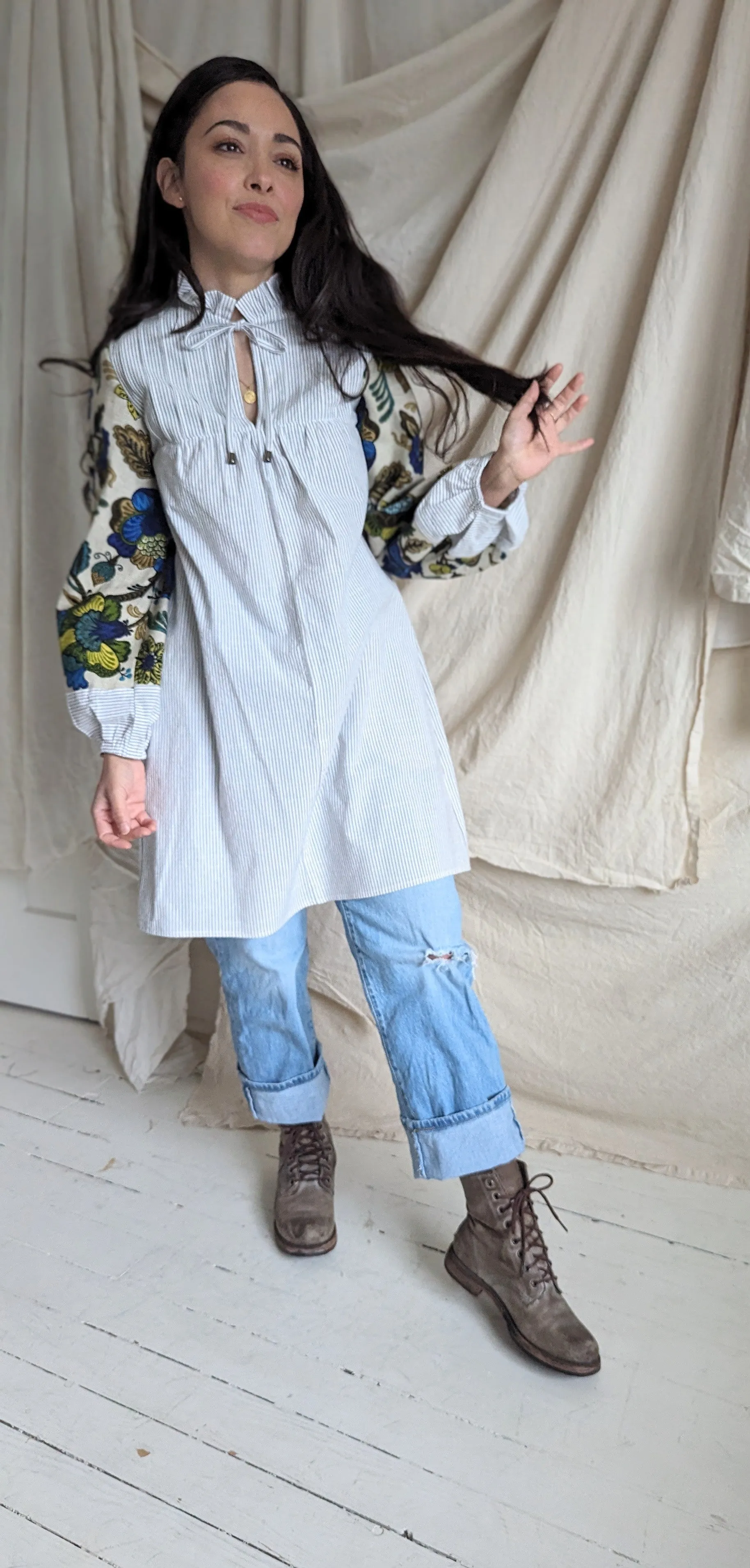 Meg Tunic with Vintage Drapery XS #MEGTU9