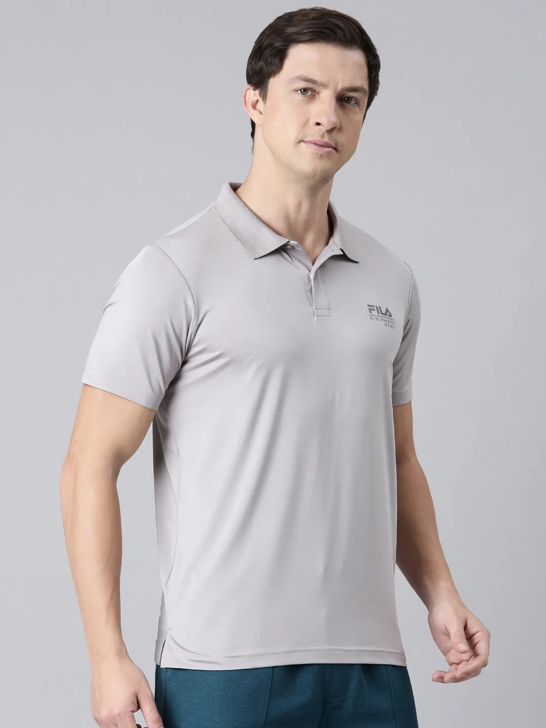 Men Grey Polo Collar T-Shirts Regular Fit