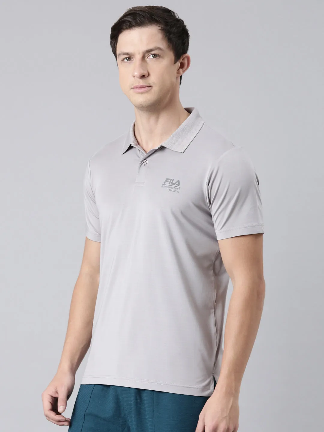 Men Grey Polo Collar T-Shirts Regular Fit