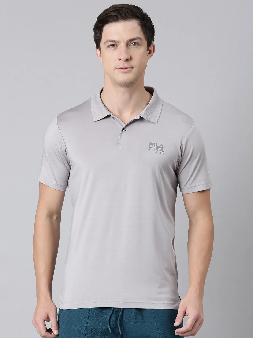 Men Grey Polo Collar T-Shirts Regular Fit