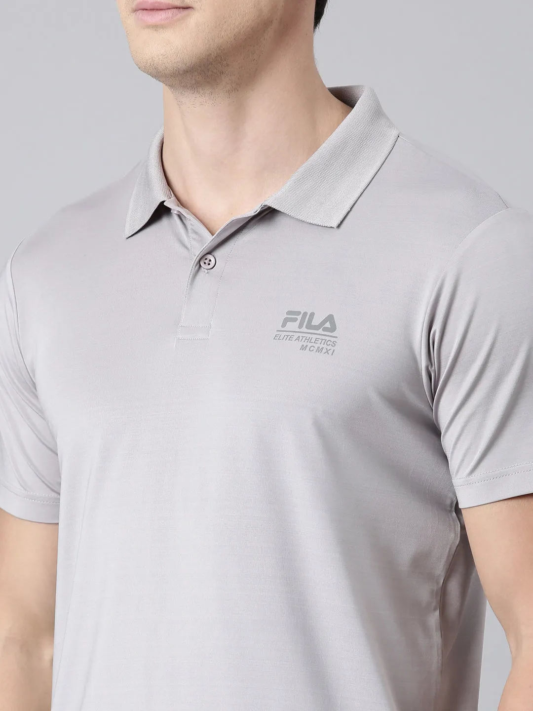 Men Grey Polo Collar T-Shirts Regular Fit