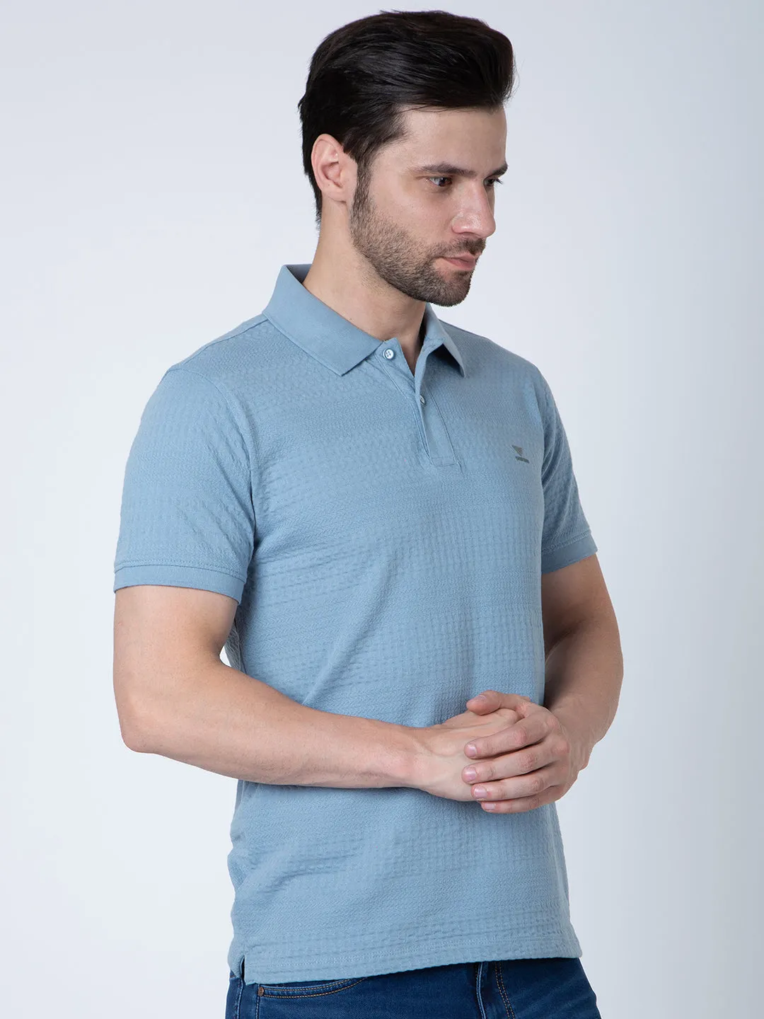 Men Polo Jacquard Sky T-Shirt