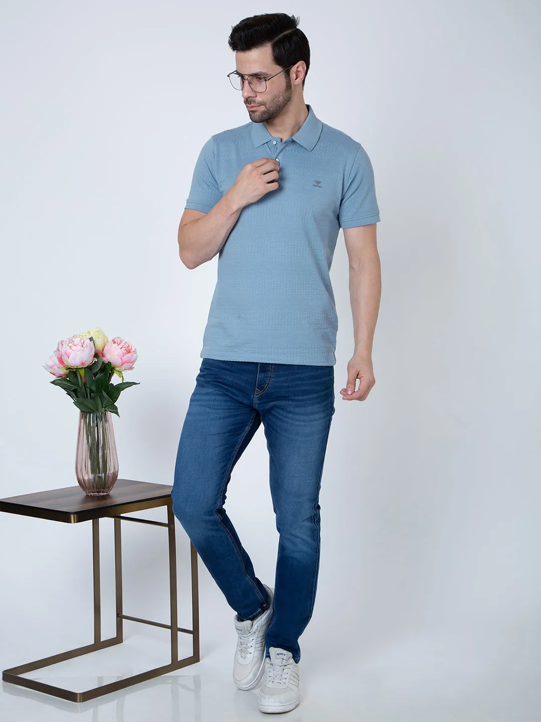 Men Polo Jacquard Sky T-Shirt