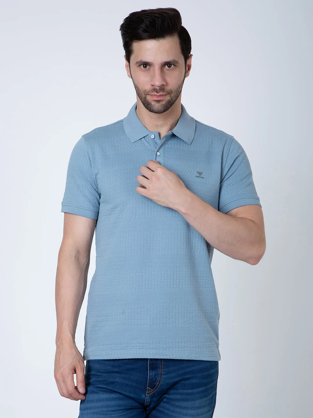 Men Polo Jacquard Sky T-Shirt