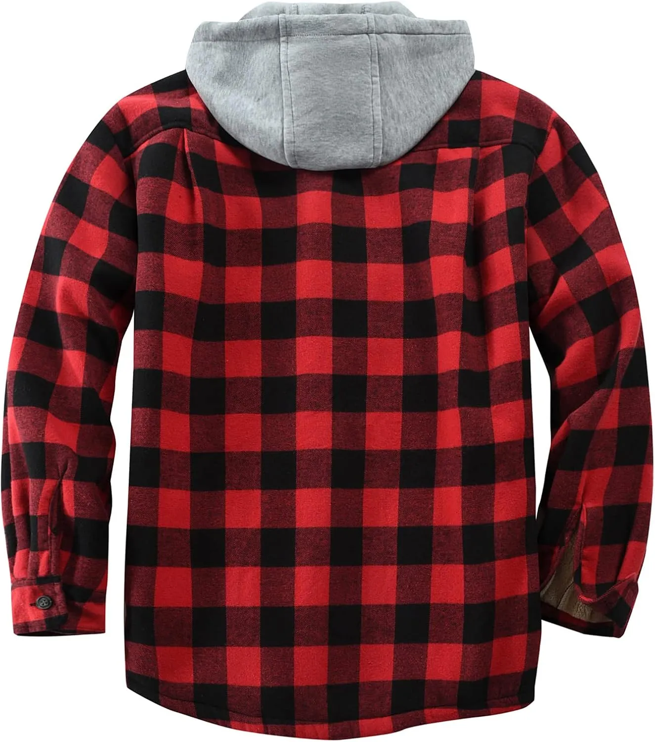 Men's Cotton Plaid Shirts Jacket Fleece Lined Flannel Shirts Sherpa Button Down Jackets with Hood for Men