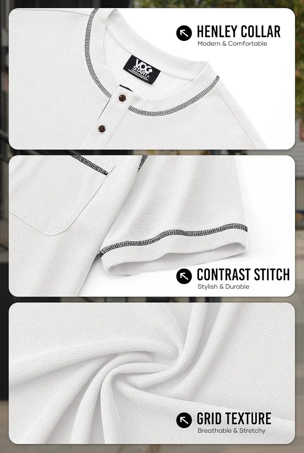 Mens Henley Shirts Casual Stretch Summer Lightweigh Waffle Short Sleeve T-Shirt with Pocket (S-XXL)