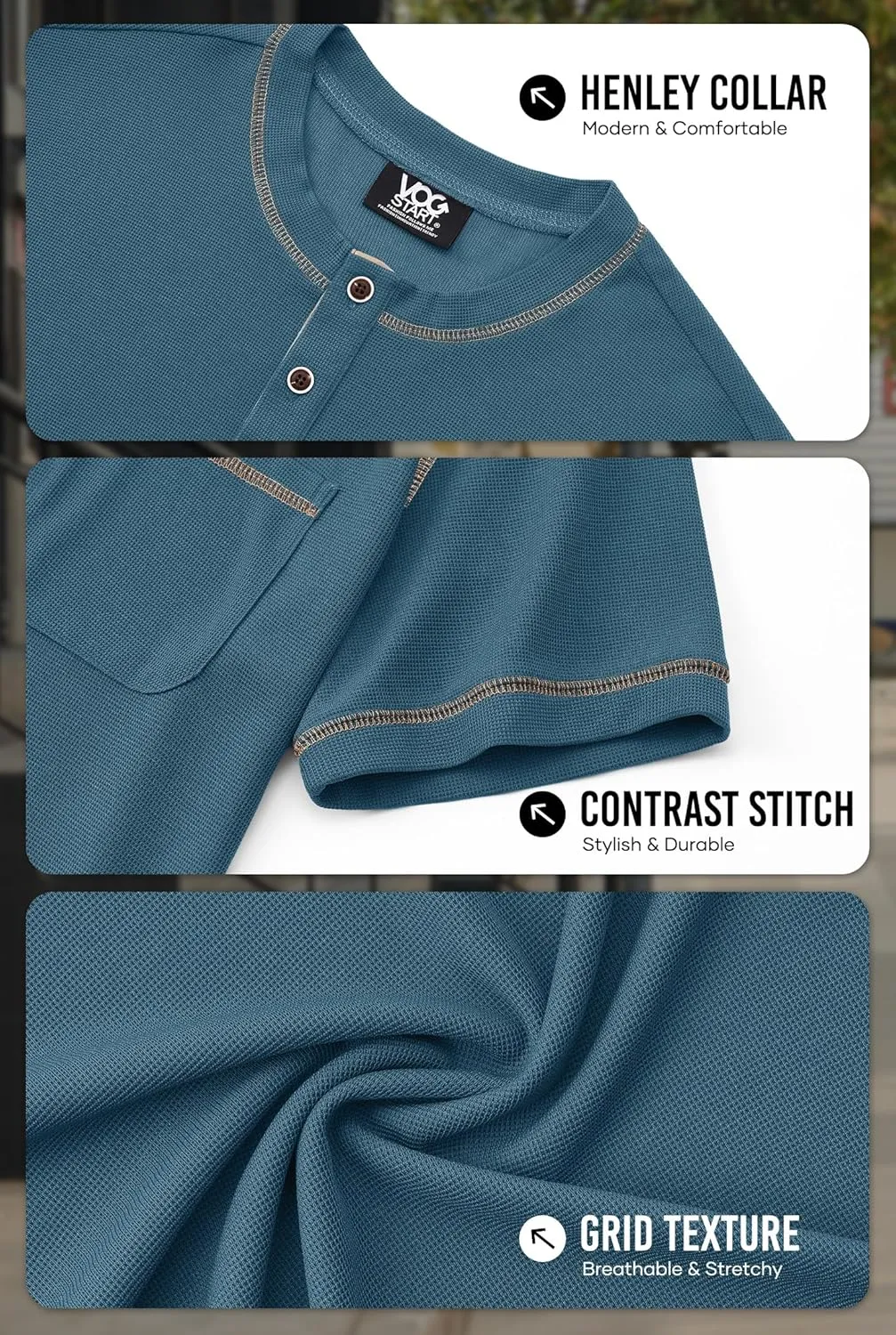 Mens Henley Shirts Casual Stretch Summer Lightweigh Waffle Short Sleeve T-Shirt with Pocket (S-XXL)