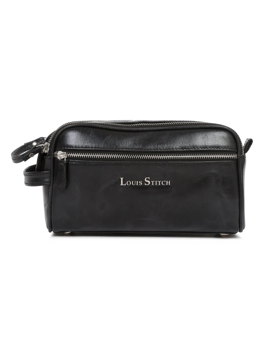 Men's Italian Leather Toiletry Kit Travel Organizer Pouch with Multiple Compartments