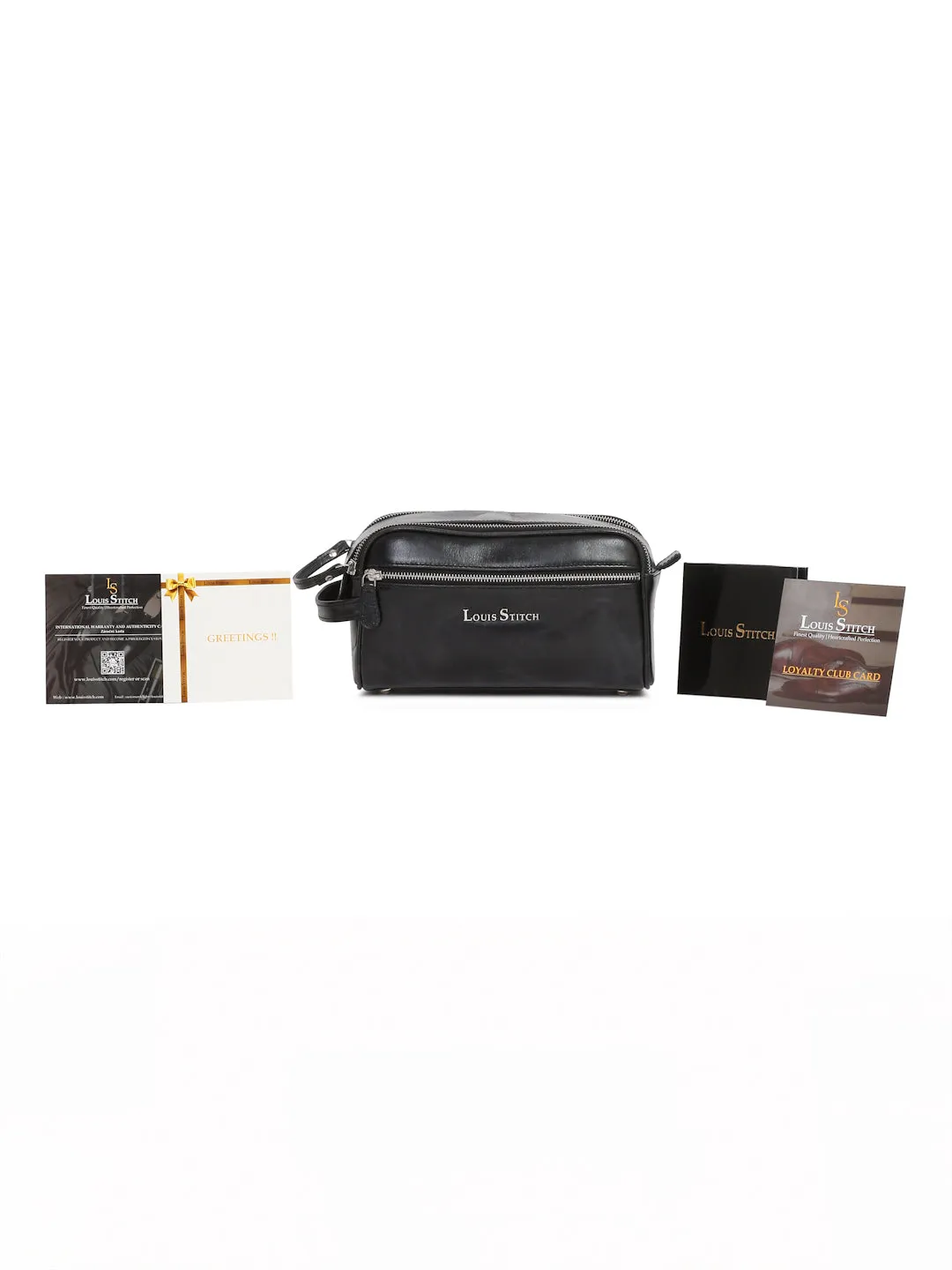 Men's Italian Leather Toiletry Kit Travel Organizer Pouch with Multiple Compartments