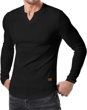 Men's Long Sleeve V-Neck T-Shirt, Soft Cotton, Slim Fit, Casual Wear, Burgundy, Stylish and Comfortable Design