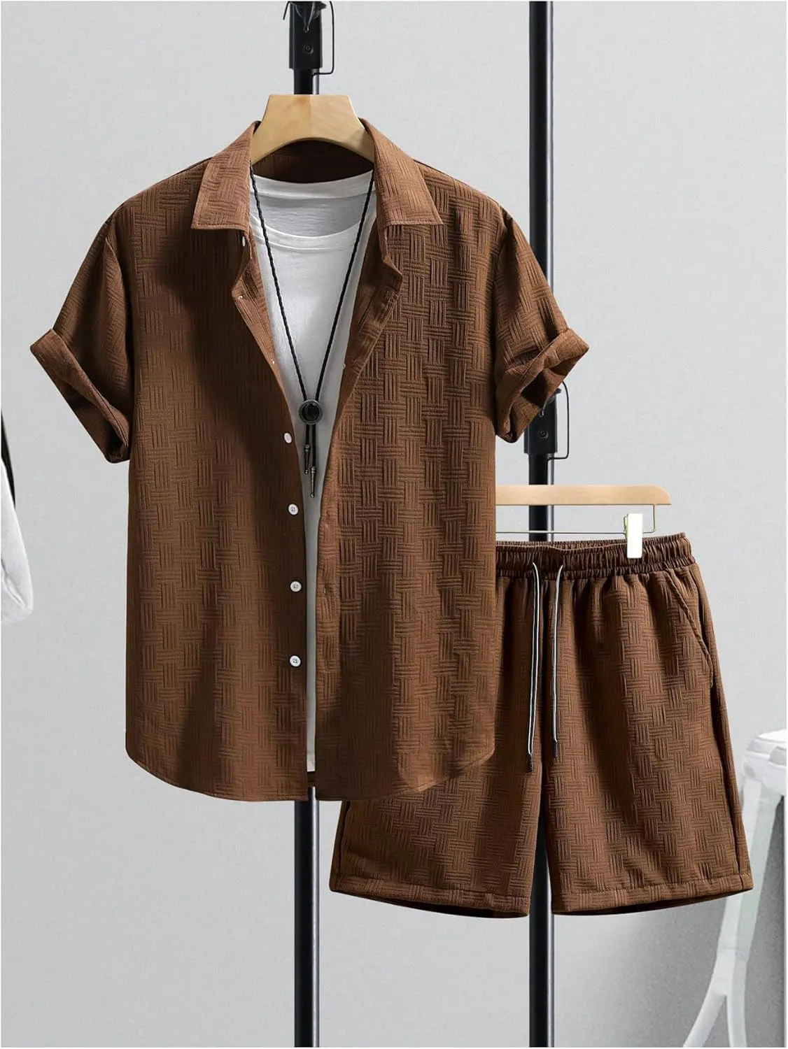 Men's Short Sets 2 Piece Outfits Button Down Linen Shirts and Short Sets Summer Beach Outfis