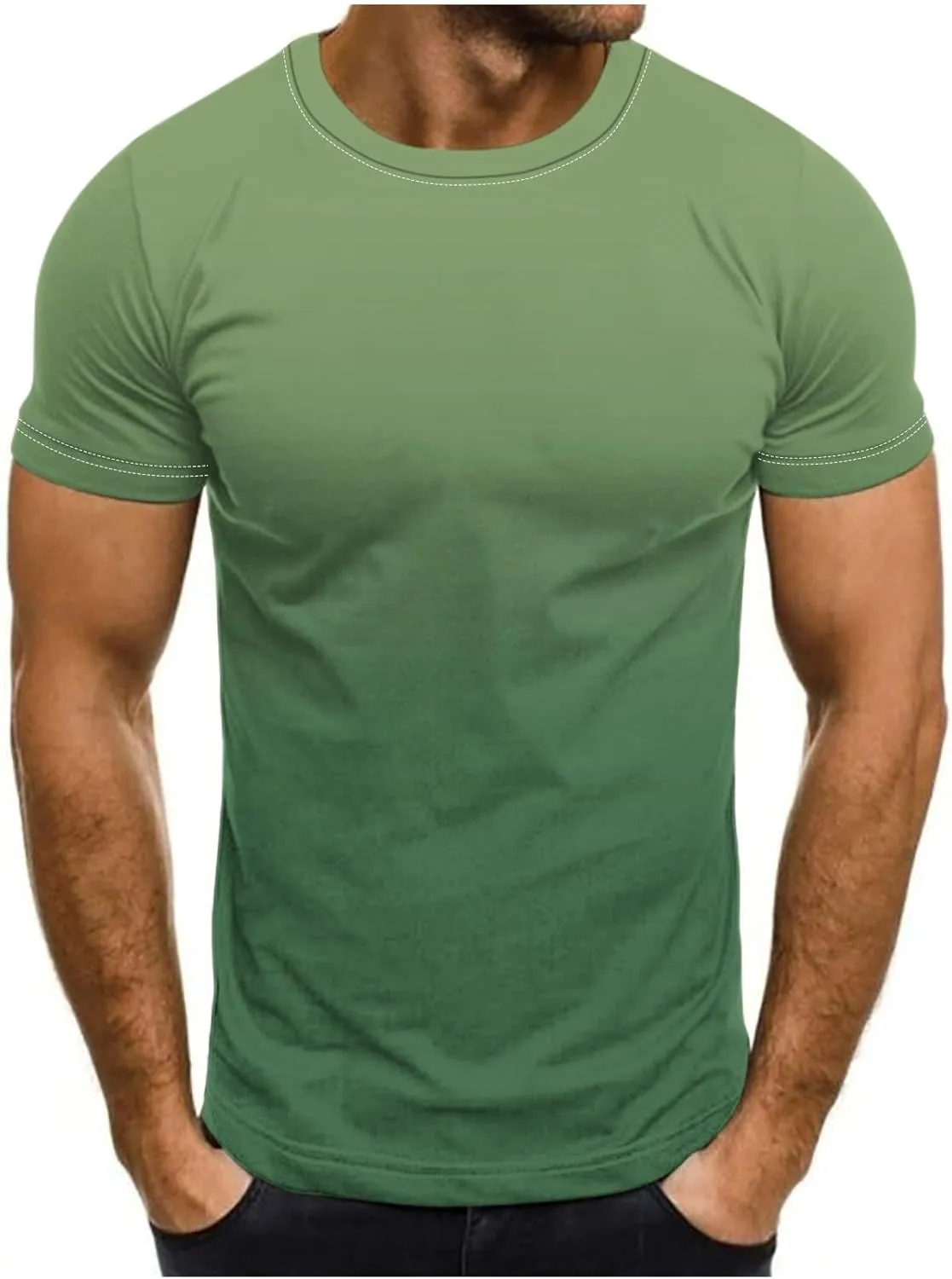 Mens Summer Shirt Causal Short Sleeve Gradient Color Fashion Top Lightweight Crewneck Shirts Gym Workout Pullover