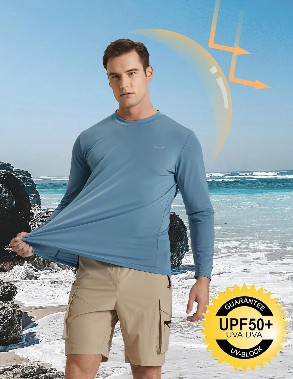 Men's Sun Protection Long Sleeve Swim Shirts Quick Dry Rash Guard Lightweight UPF 50  Fishing Hiking Beach UV Shirt