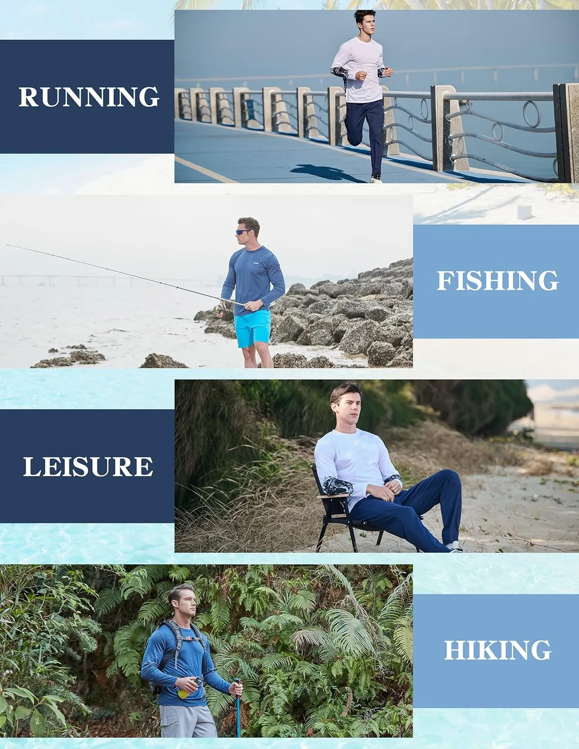 Men's Sun Protection Long Sleeve Swim Shirts Quick Dry Rash Guard Lightweight UPF 50  Fishing Hiking Beach UV Shirt