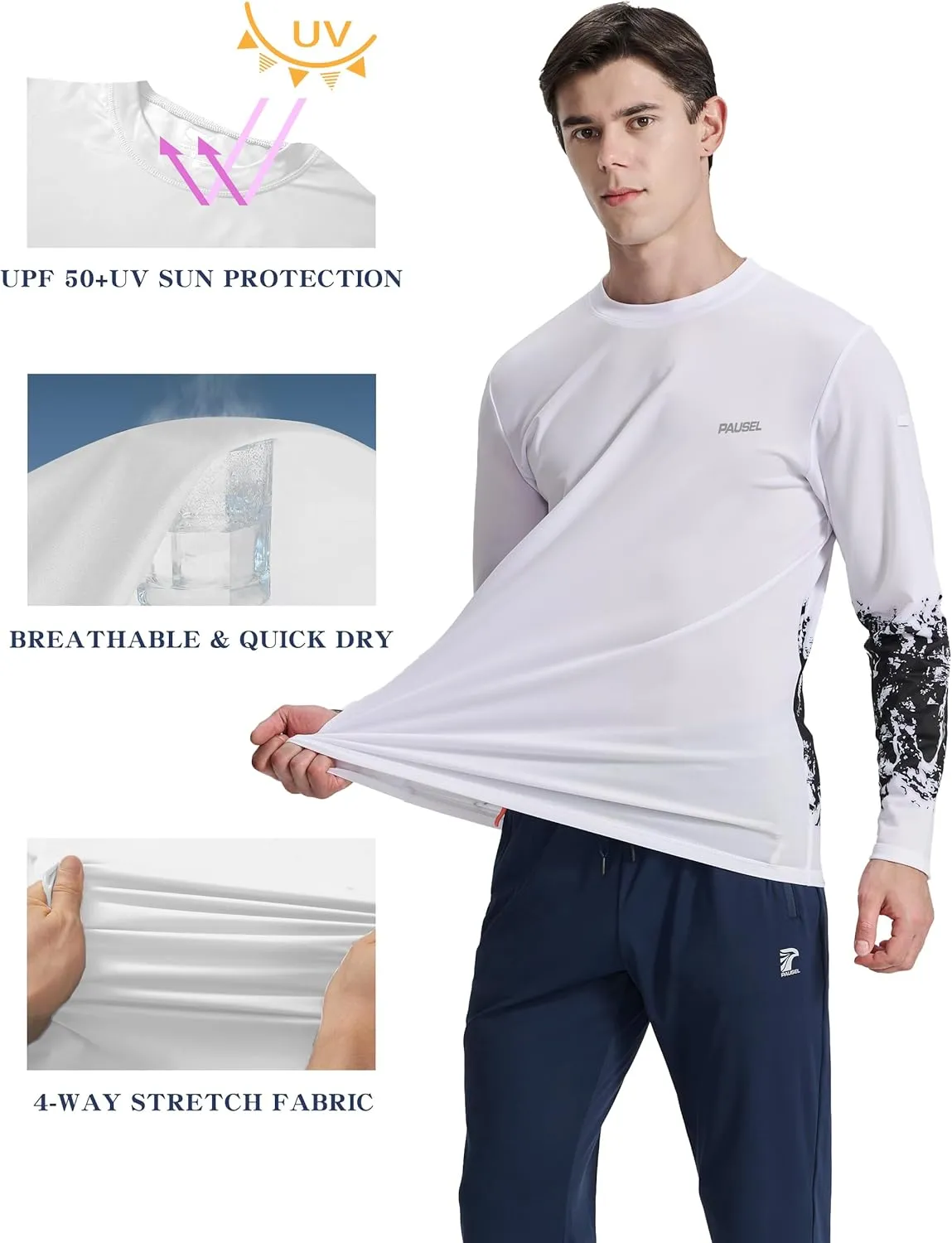 Men's Sun Protection Long Sleeve Swim Shirts Quick Dry Rash Guard Lightweight UPF 50  Fishing Hiking Beach UV Shirt