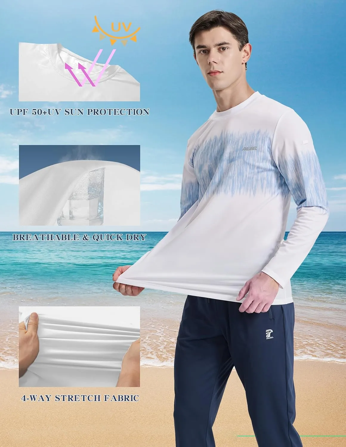 Men's Sun Protection Long Sleeve Swim Shirts Quick Dry Rash Guard Lightweight UPF 50  Fishing Hiking Beach UV Shirt