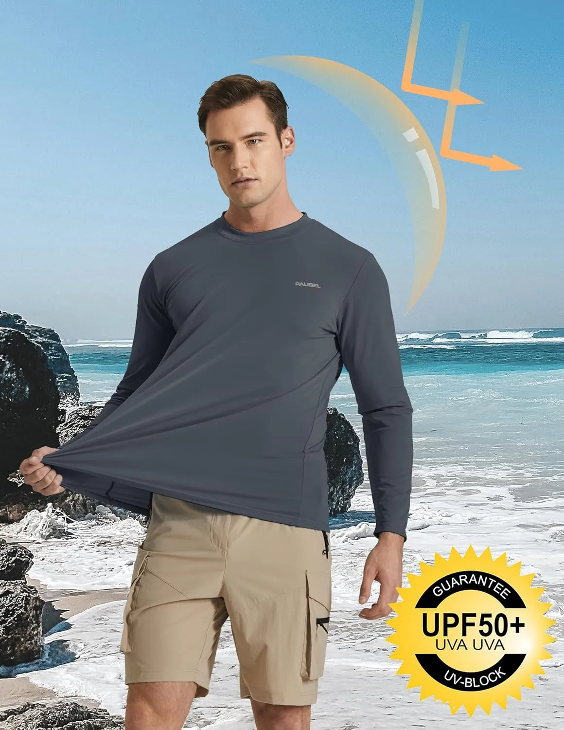Men's Sun Protection Long Sleeve Swim Shirts Quick Dry Rash Guard Lightweight UPF 50  Fishing Hiking Beach UV Shirt