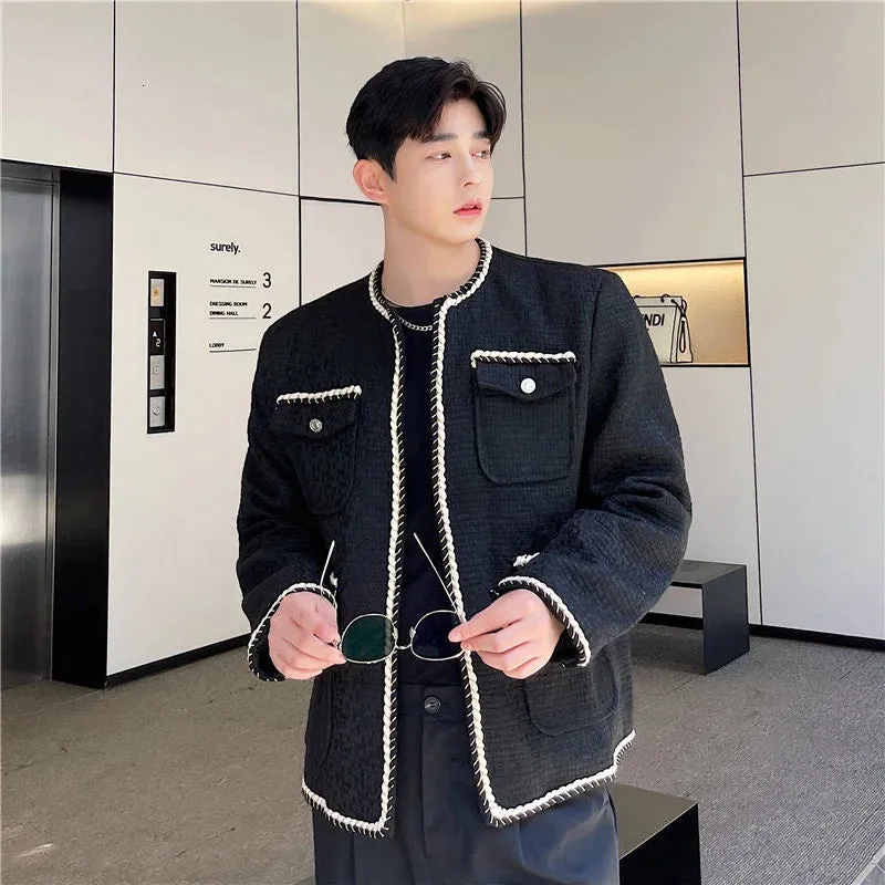 Men's Tweeds Jackets Korean Fashion Multi-pocket Contrast Color Male Short Coats Personality Spring Trend 9Y9911