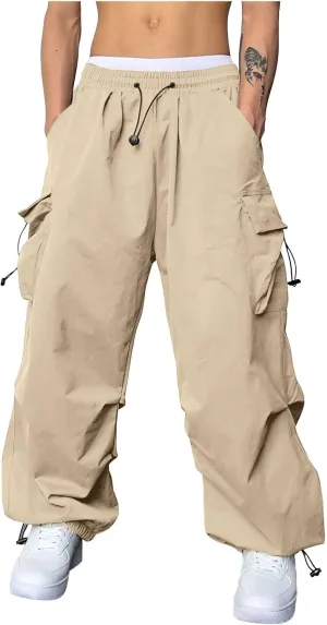 Mens Work Cargo Pant Cotton Stretchy Casual Joggers Drawstring Elastic Waist Outdoor Pants Multi Pockets