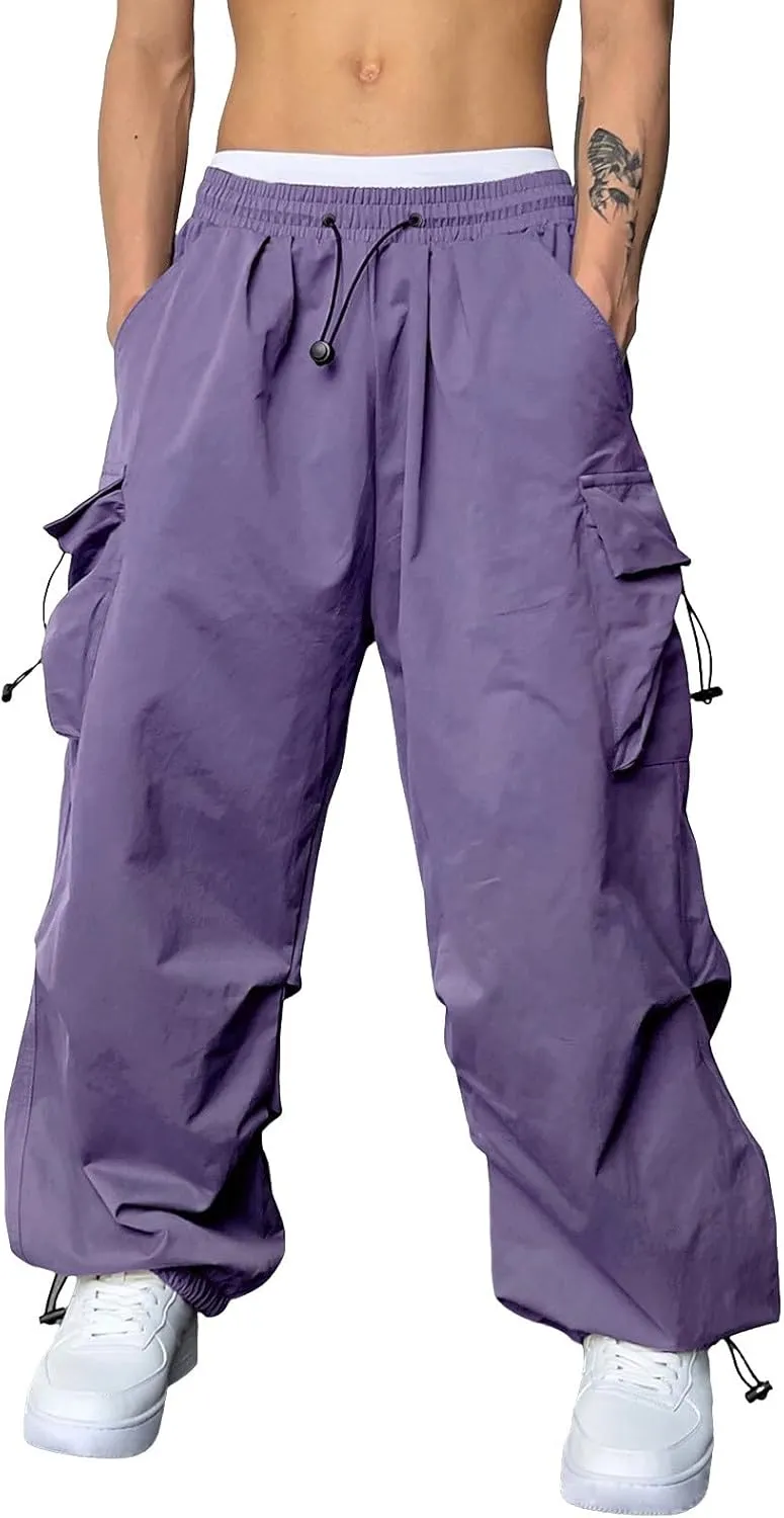 Mens Work Cargo Pant Cotton Stretchy Casual Joggers Drawstring Elastic Waist Outdoor Pants Multi Pockets