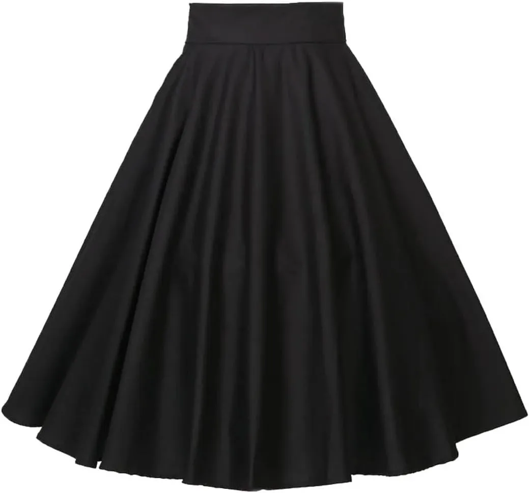 Midi Skirts for Womens Rockabilly Dance Cotton Party Club Wear Long Skater 1950S