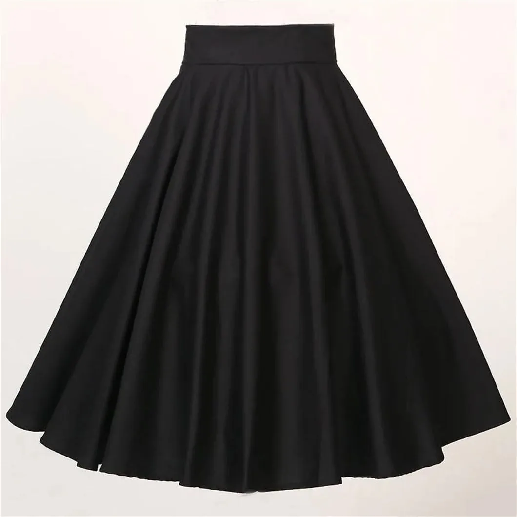 Midi Skirts for Womens Rockabilly Dance Cotton Party Club Wear Long Skater 1950S