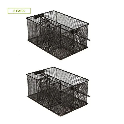 Mind Reader 2MESHBASK-BLK Storage Basket Organizer, Utensil Holder, Forks, Spoons, Knives, Napkins, Perfect for Desk Supplies, Pencil, Pens, Staples - 2 Pack, Black