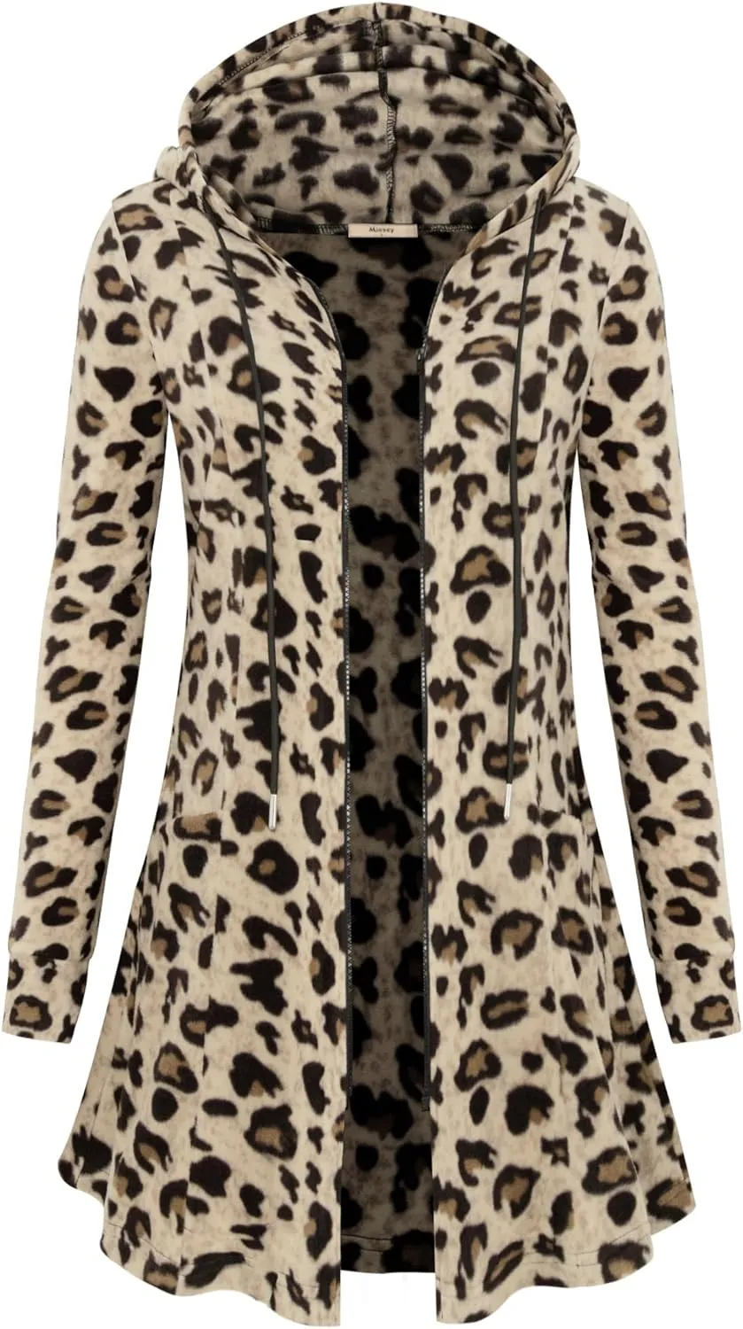 Miusey Womens Zip Up Long Hoodie Jacket Lightweight Tunic Sweatshirt Open Front Cardigan
