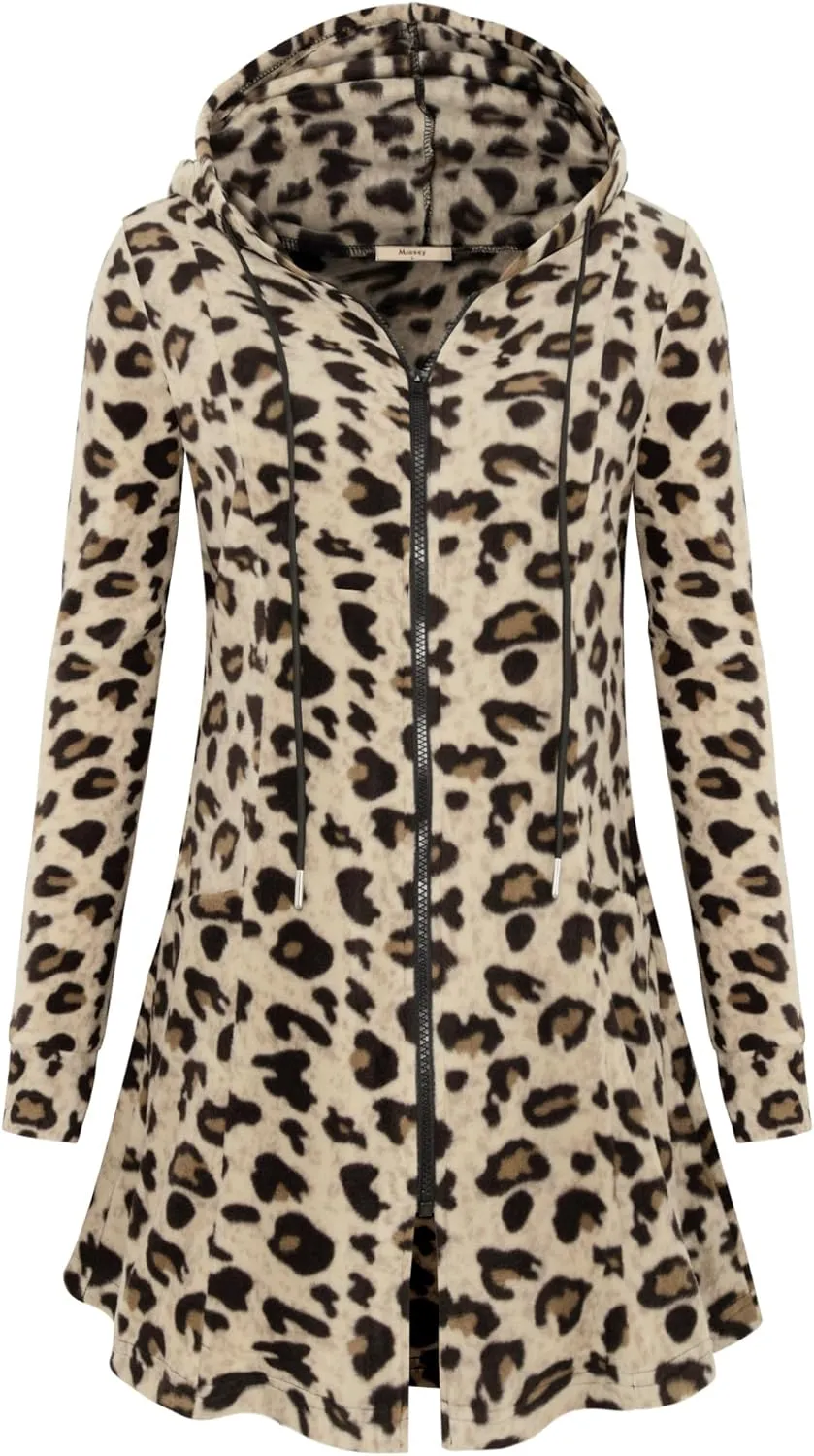 Miusey Womens Zip Up Long Hoodie Jacket Lightweight Tunic Sweatshirt Open Front Cardigan