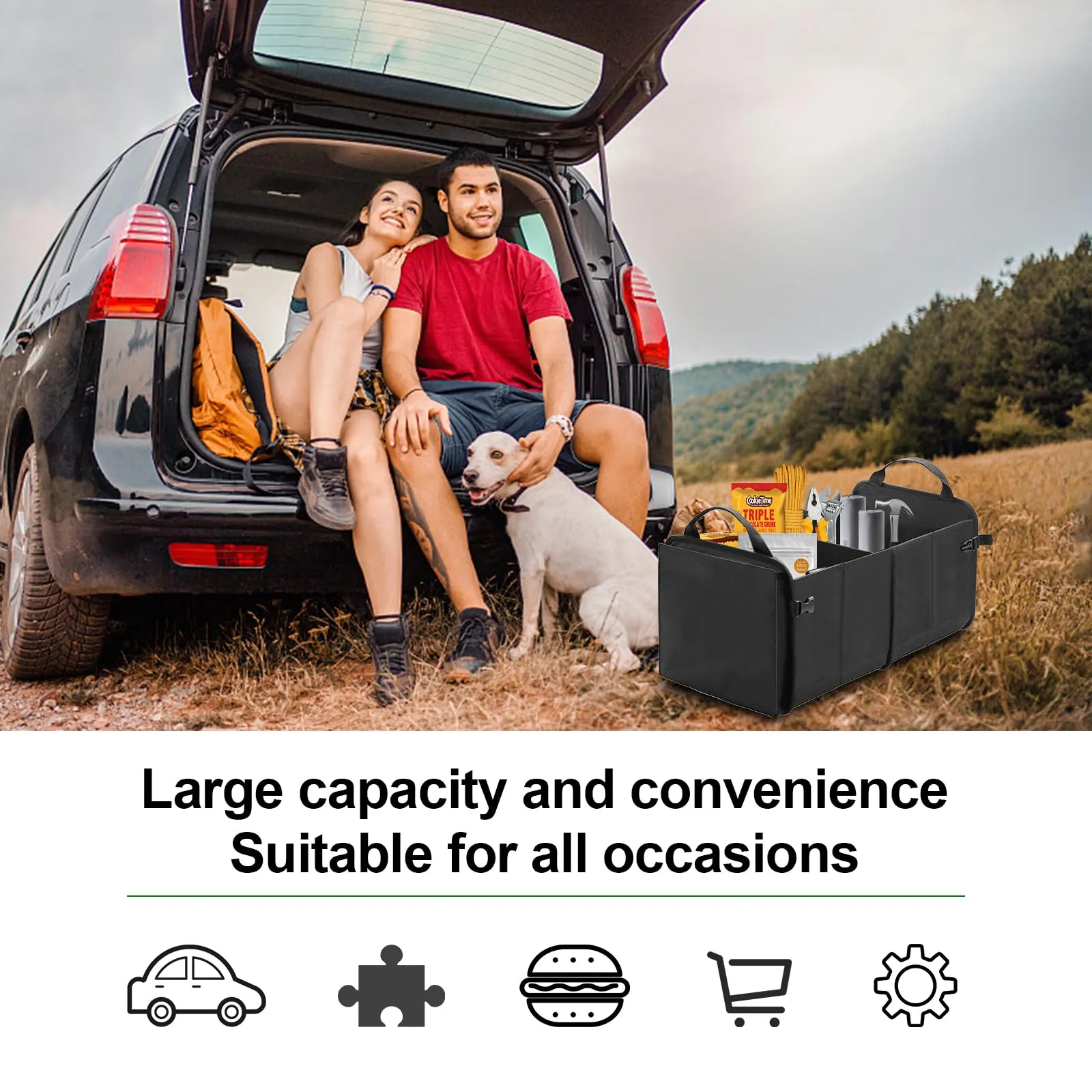 MORROLS Car Trunk Organizer,Car Storage Box Car Organizers and Storage Collapsible 2-Compartments Trunk Storage,Waterproof Car Storage Organizer Small