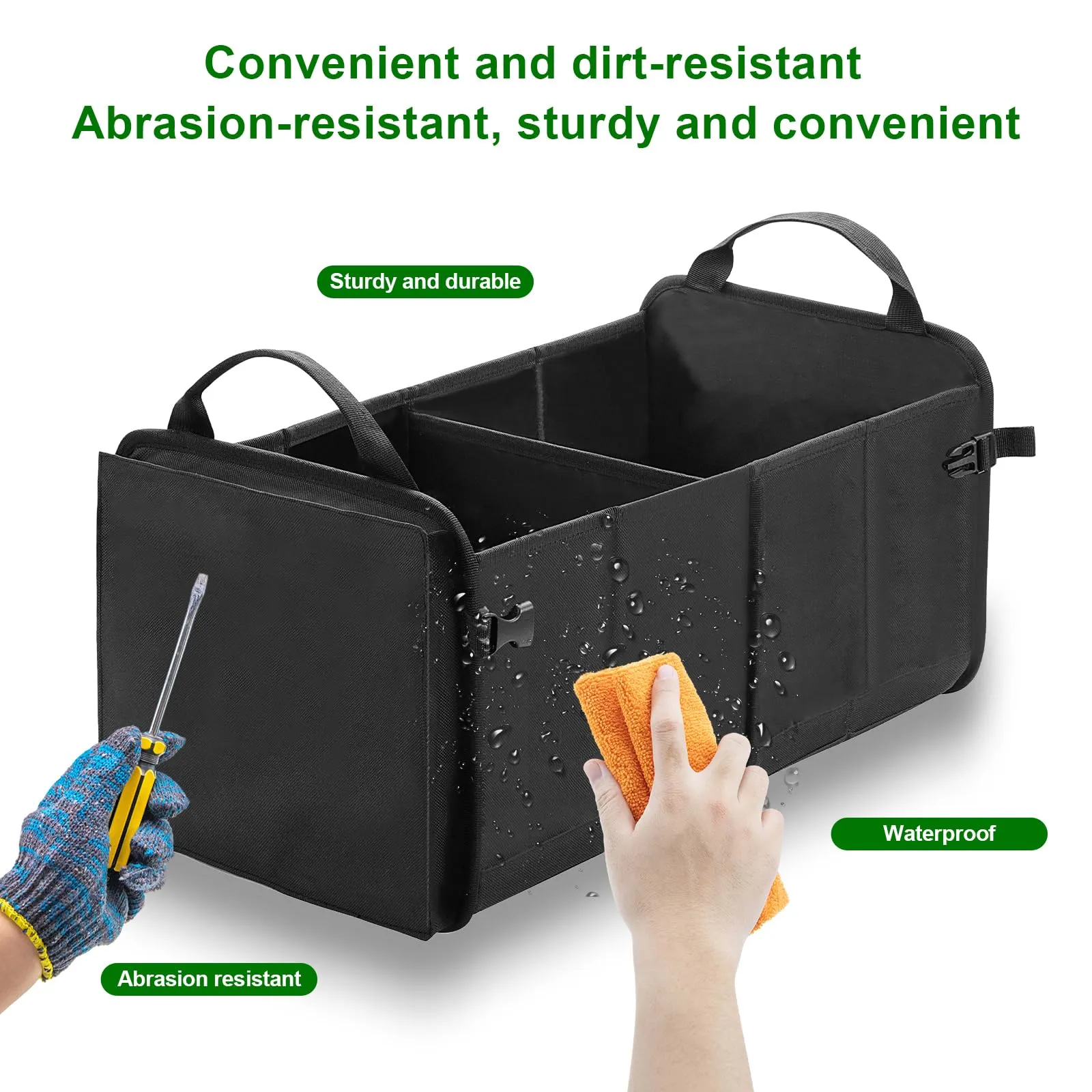 MORROLS Car Trunk Organizer,Car Storage Box Car Organizers and Storage Collapsible 2-Compartments Trunk Storage,Waterproof Car Storage Organizer Small