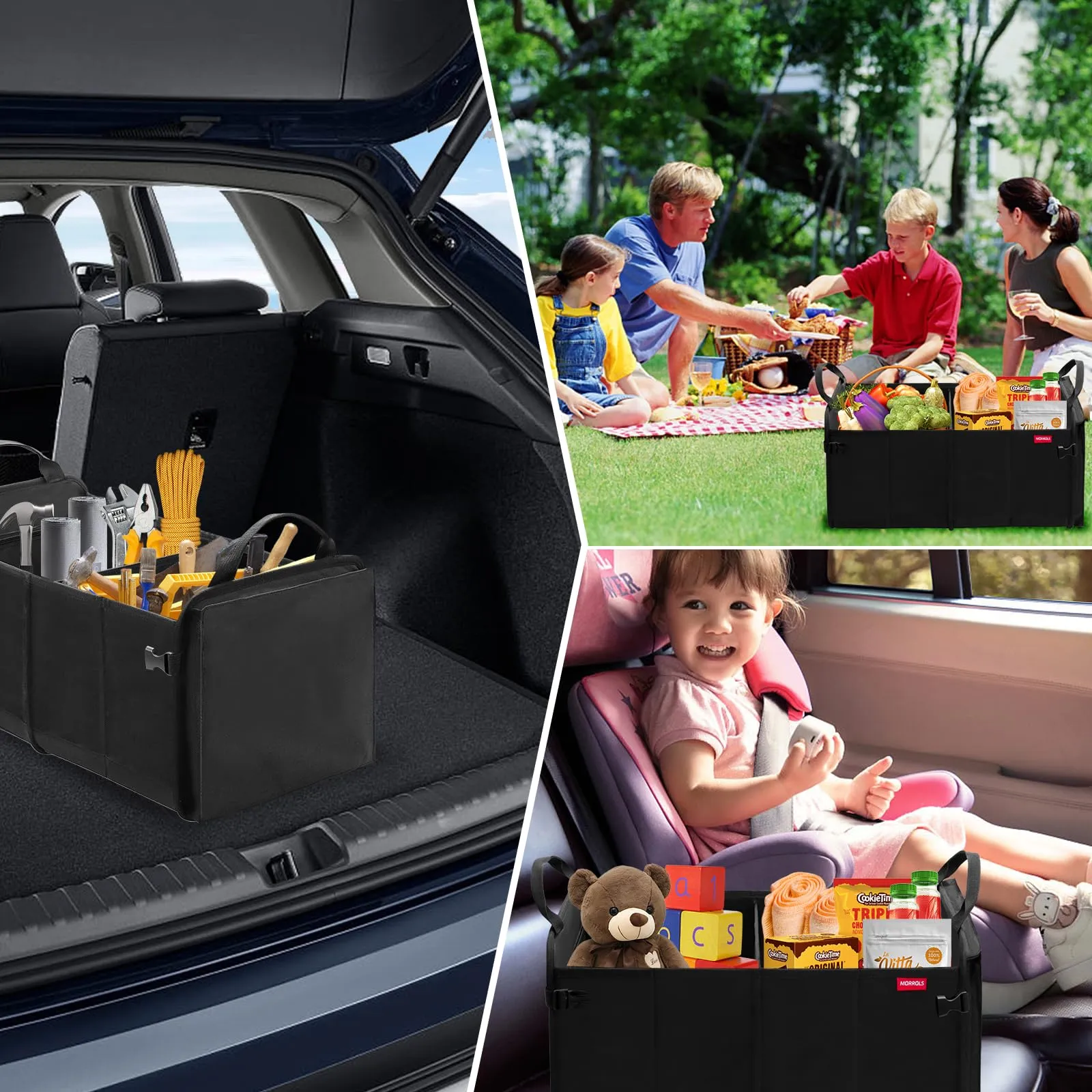MORROLS Car Trunk Organizer,Car Storage Box Car Organizers and Storage Collapsible 2-Compartments Trunk Storage,Waterproof Car Storage Organizer Small
