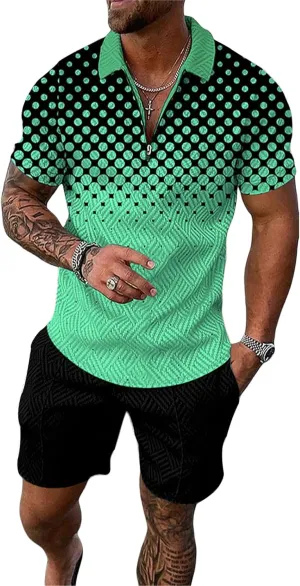 MQUN Summer men short sets outfits 2 Piece Short Sleeve Polo Shirt Shorts Set men short sets outfits Casual Sport Suit