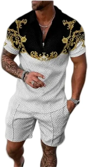 MQUN Summer men short sets outfits 2 Piece Short Sleeve Polo Shirt Shorts Set men short sets outfits Casual Sport Suit