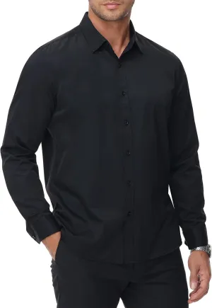 MUSE FATH Men's Long Sleeve Slim Fit Dress Shirts Stain Shield Solid Formal Shirt Business Casual Button Down Shirts