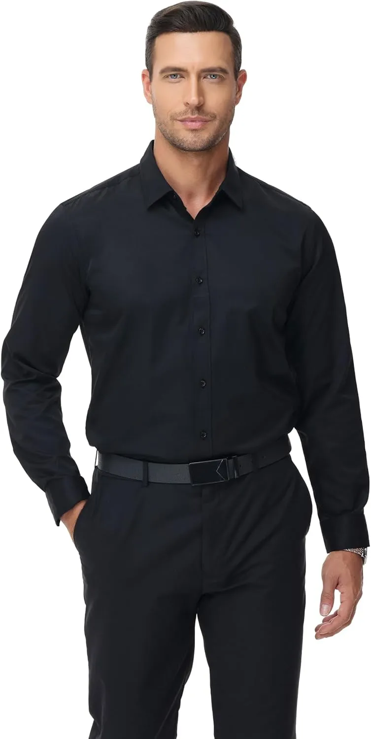 MUSE FATH Men's Long Sleeve Slim Fit Dress Shirts Stain Shield Solid Formal Shirt Business Casual Button Down Shirts