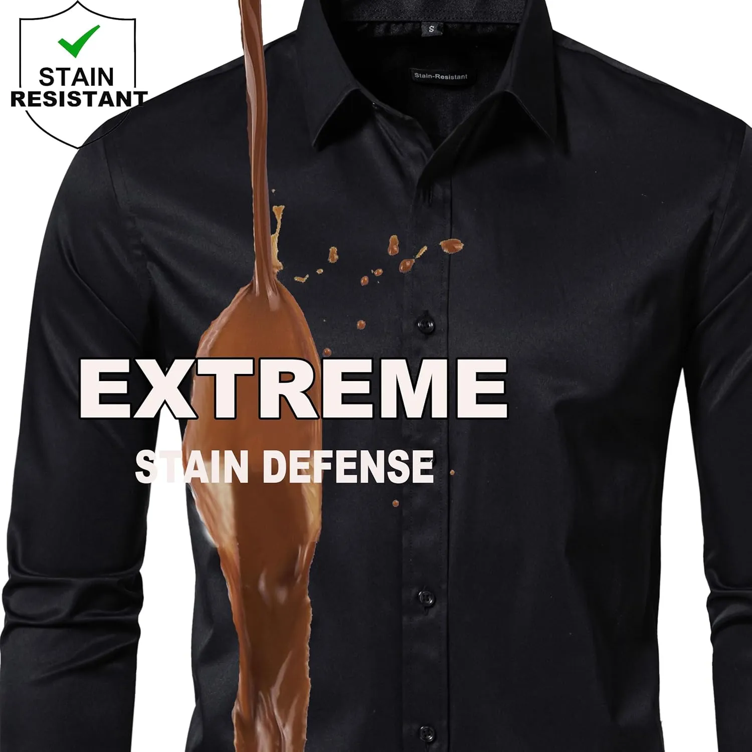 MUSE FATH Men's Long Sleeve Slim Fit Dress Shirts Stain Shield Solid Formal Shirt Business Casual Button Down Shirts