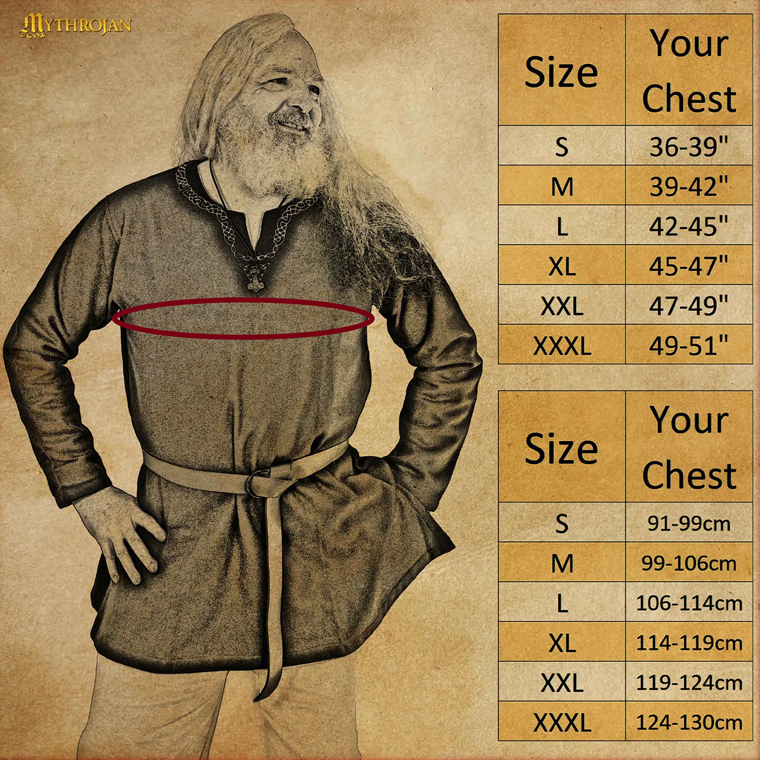 Mythrojan Embroidered Woolen Viking Tunic , Ideal for Vikings Warriors Rangers LARP SCA - Brown
