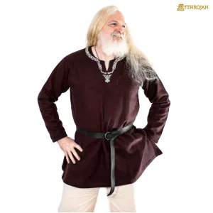Mythrojan Embroidered Woolen Viking Tunic , Ideal for Vikings Warriors Rangers LARP SCA - Brown