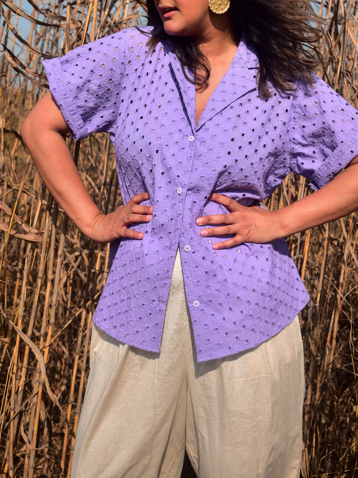 Ness Embroidered Shirt For Women Lavender